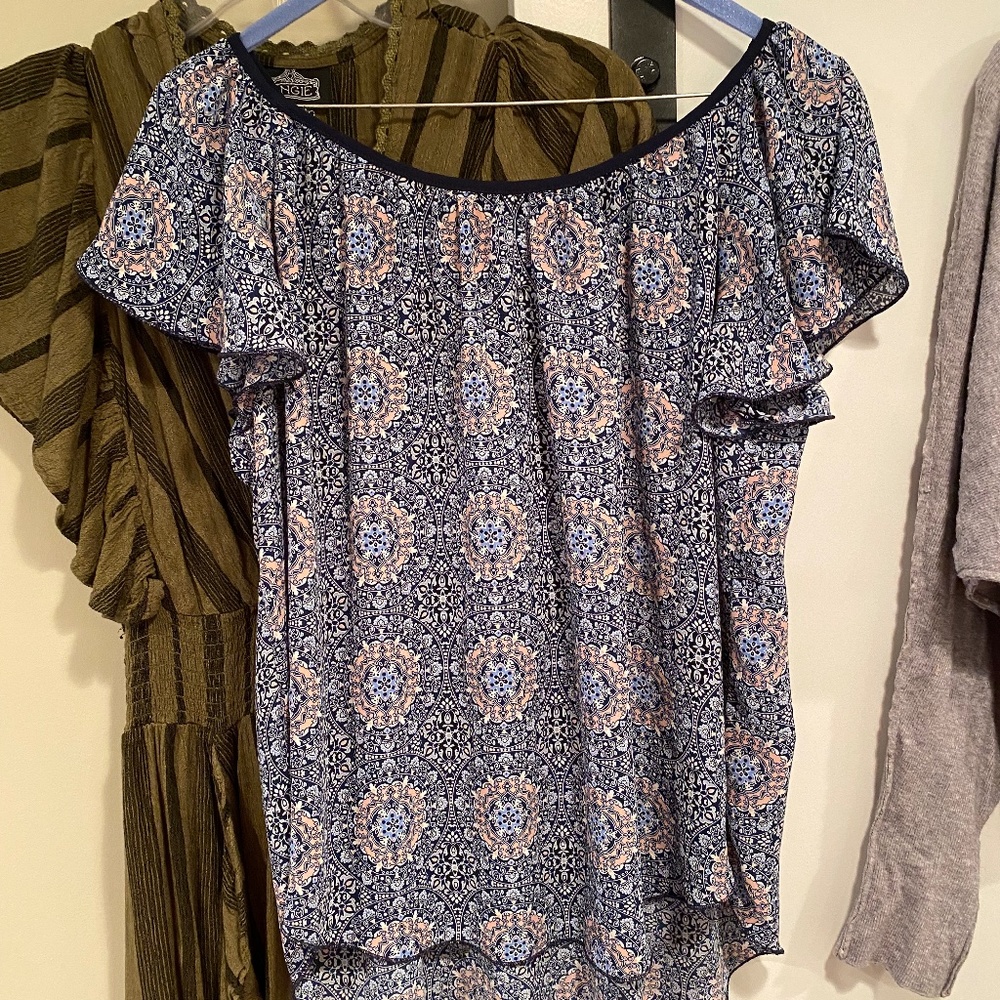 Navy Blue short Sleeve Blouse - Philosophy (Small)